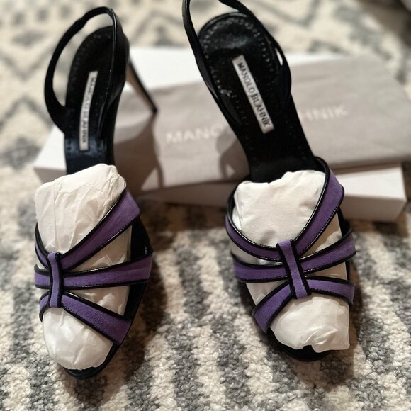 manolo blahnik black and purple leather sling backs sz 39 - Picture 5 of 9